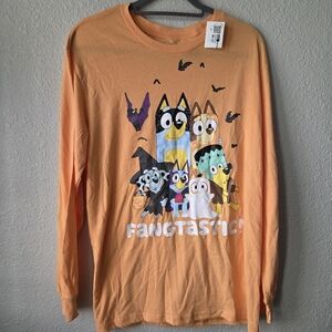 Bluey Men's Long Sleeve Halloween 'Fangtastic' T-Shirt Orange Size Large NWT